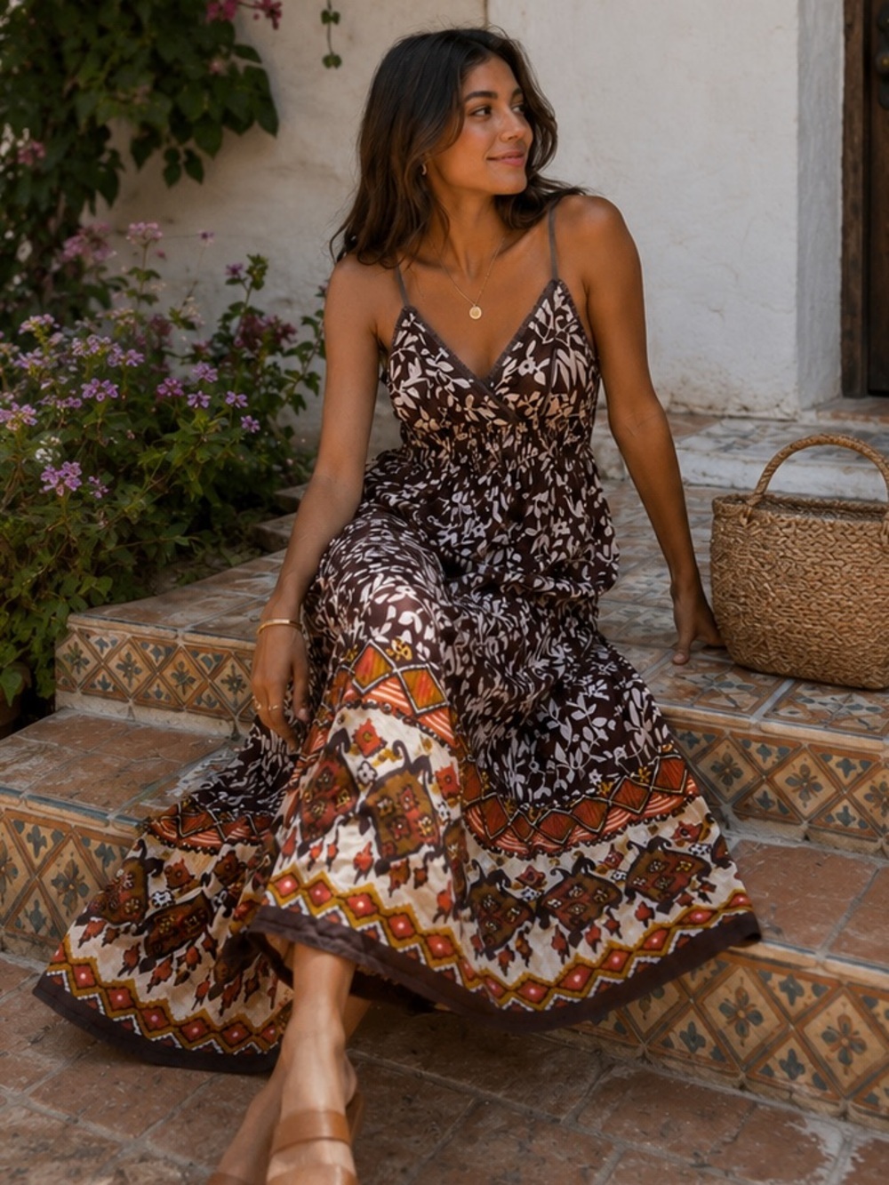 Speed Control Y2K Brown Floral Boho Midi Dress